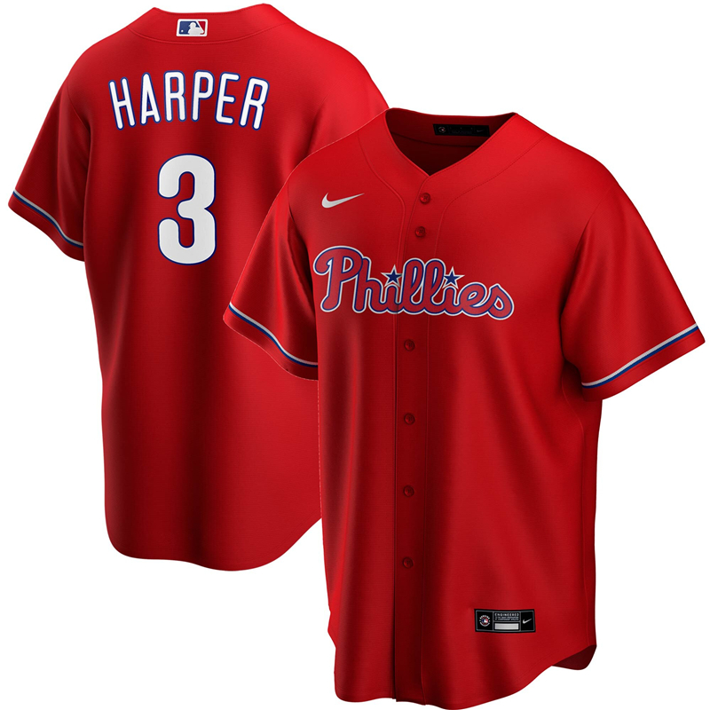 2020 MLB Men Philadelphia Phillies #3 Bryce Harper Nike Red Alternate 2020 Replica Player Jersey 1->philadelphia phillies->MLB Jersey